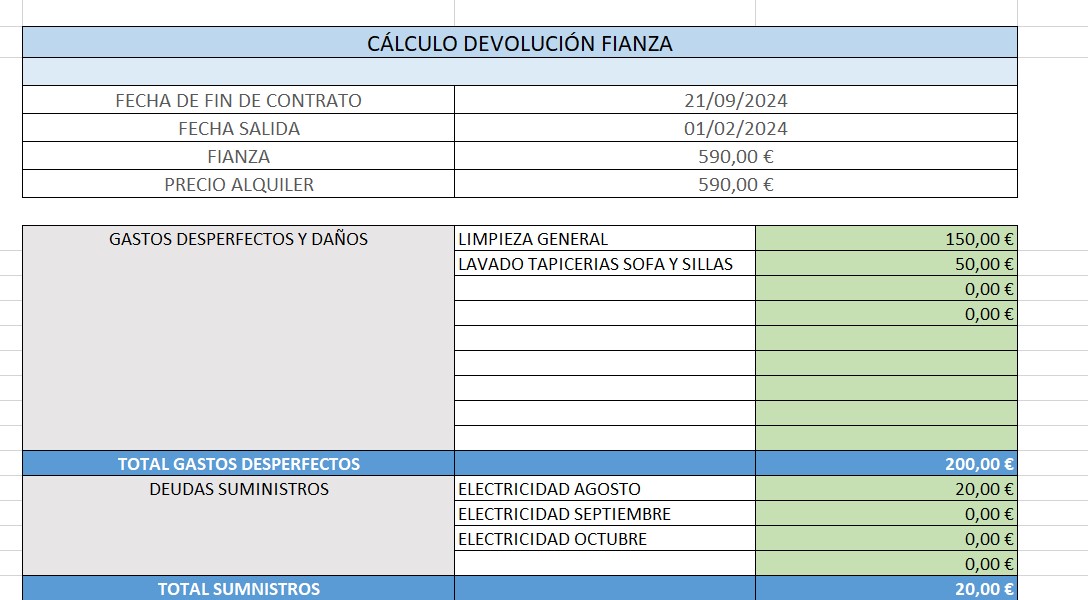 Plantilla Excel Cálculo de Devolución de Fianza de Alquiler de Vivienda